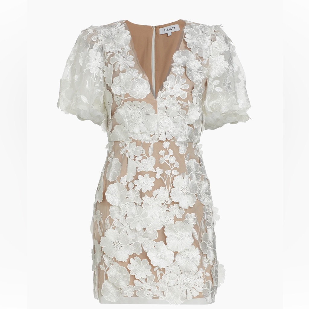 Elliatt Zayla Floral Lace Puff-Sleeve Minidress
